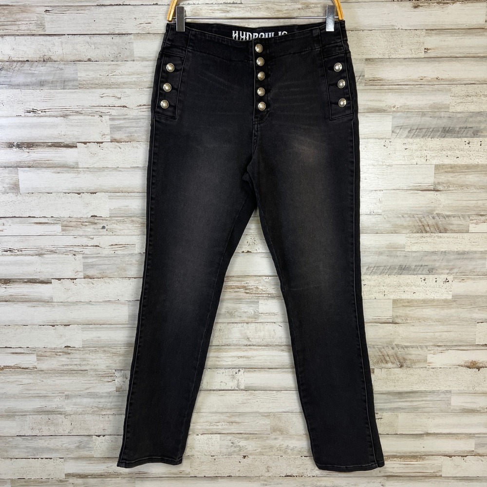 Hydraulic Murray Jeans Women 6 Black Denim Button Front High Rise Sailor Edgy